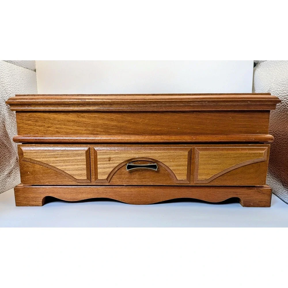 Vintage Wooden Jewelry Chest Lined Sweet